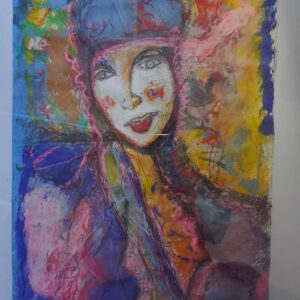 Donna con capello celeste