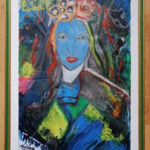 Donna con fiori in testa