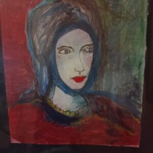 Donna con foulard Blue in viso